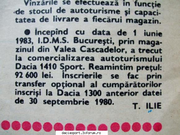 istoric Dacia Sport - am gasit in revista autoturism - Discutii diverse